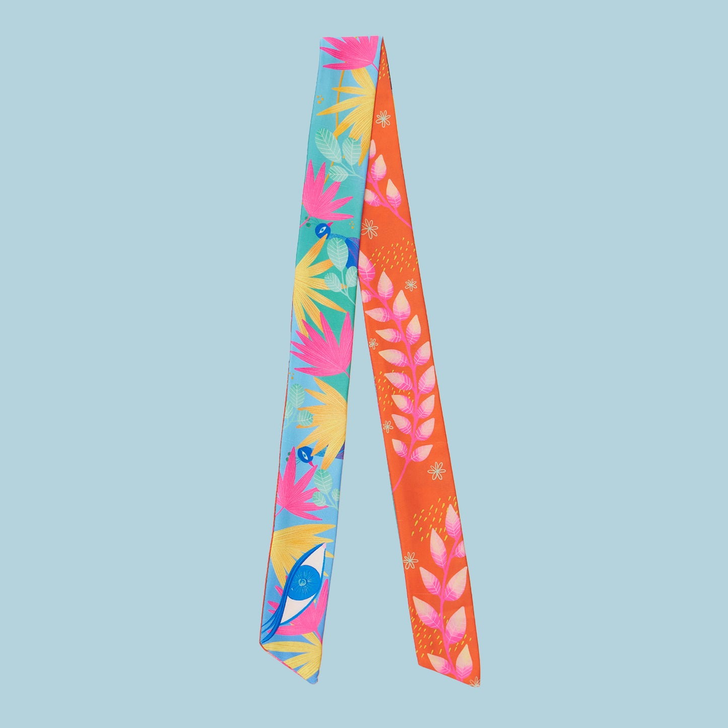 Peacock Garden Twilly — Elegant Polytwill Scarf (100 x 5 cm)