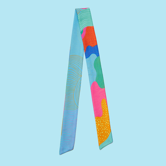 Blue Abstract Twilly — Elegant Polytwill Scarf (100 x 5 cm)