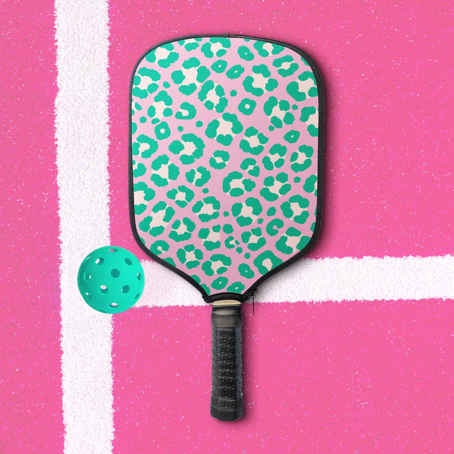 Pink Cheetah Pickleball Paddle Cover – Animal Print Paddle Case – Hand Drawn Pickleball Gift for Women Players