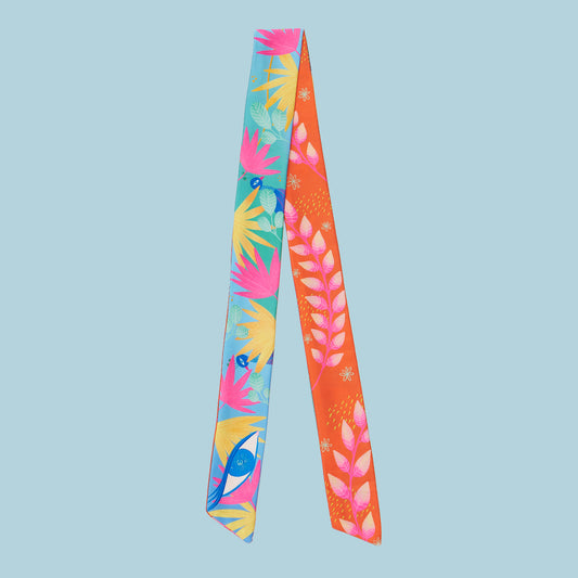 Peacock Garden Twilly — Elegant Polytwill Scarf (100 x 5 cm)