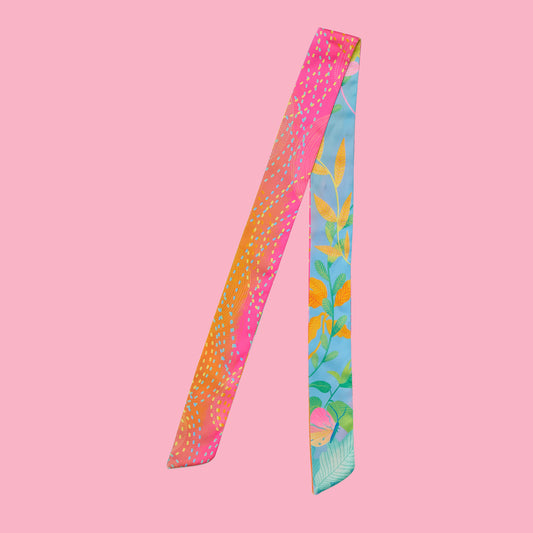 Butterfly Garden Twilly — Elegant Polytwill Scarf (100 x 5 cm)