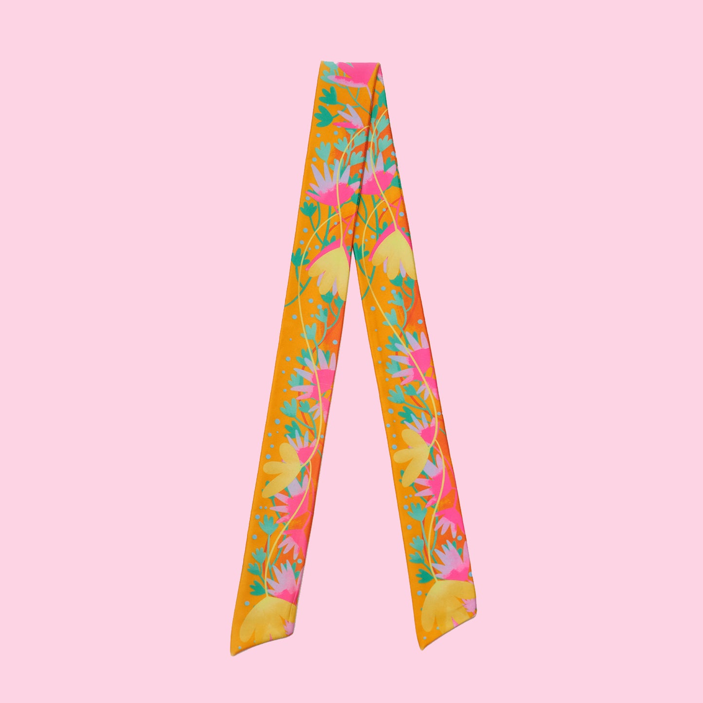 Bloom Whisper Twilly — Elegant Polytwill Scarf (100 x 5 cm)