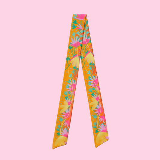 Bloom Whisper Twilly — Elegant Polytwill Scarf (100 x 5 cm)